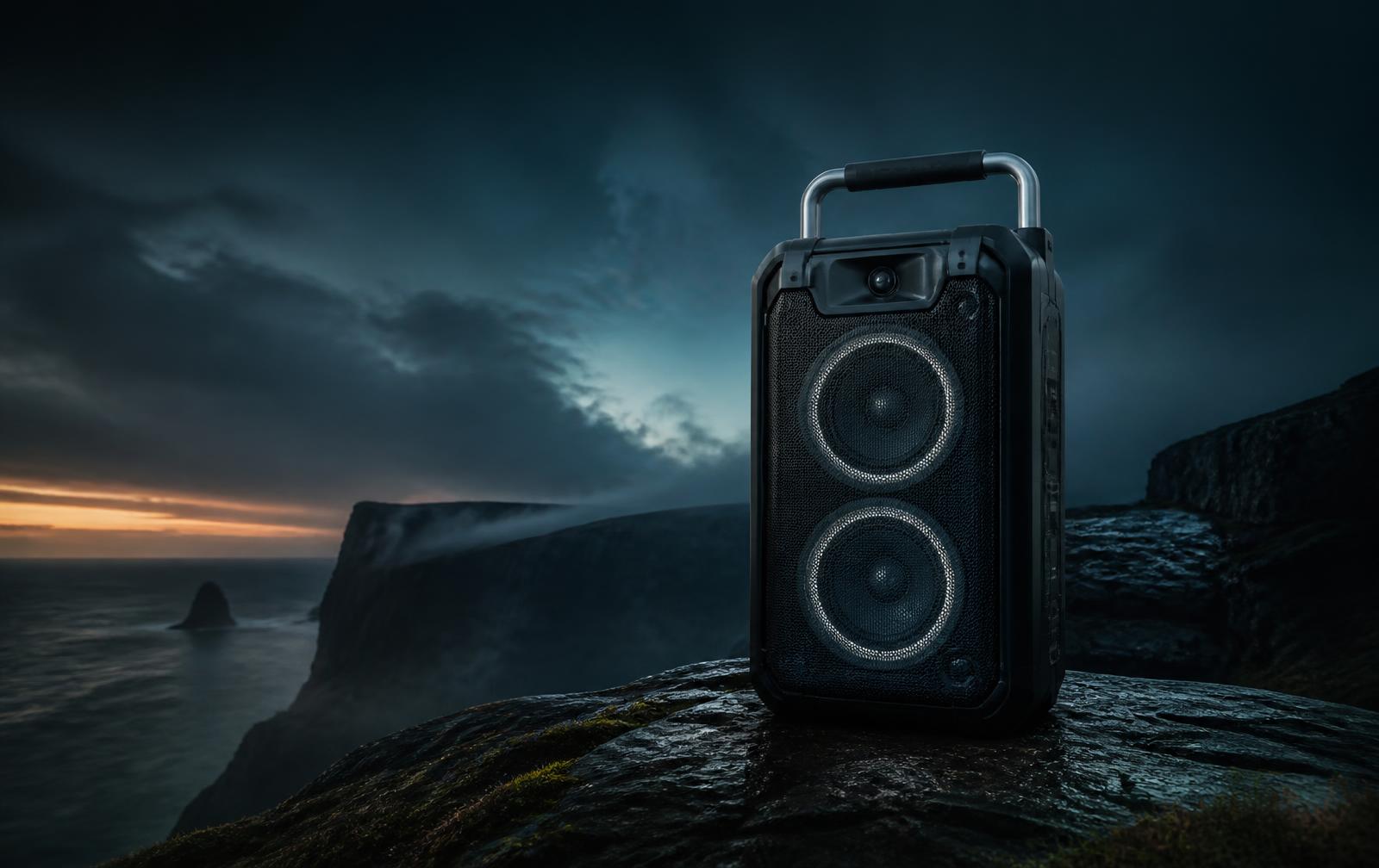 SOUNDBOKS 3 hátalari á føroyskum kletti í skýmingini